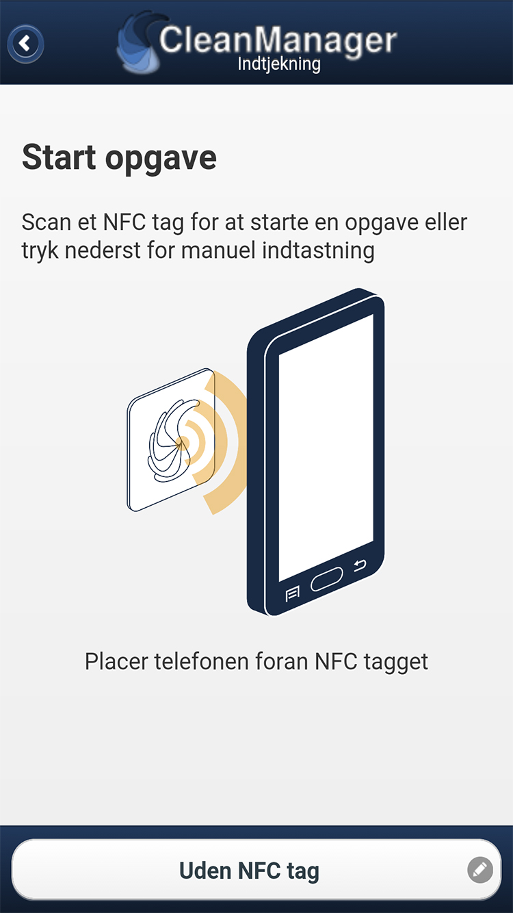 CleanManager app start opgave med NFC